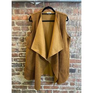 Max Studio Camel Brown Teddy Sherpa Shawl Wrap Vest Women’s SZ L